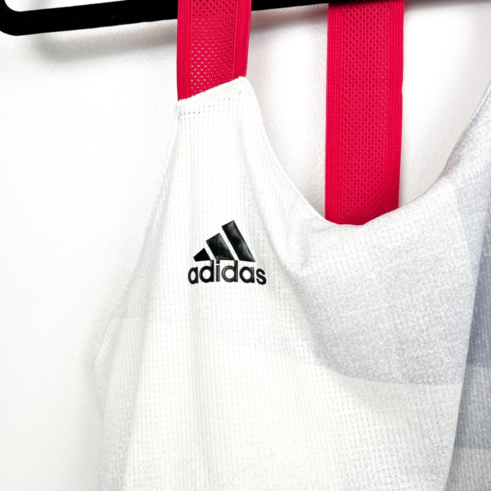 Adidas White Grey & Pink Racerback Athletic Top with Built-In Sports Bra - Picture 4 of 12